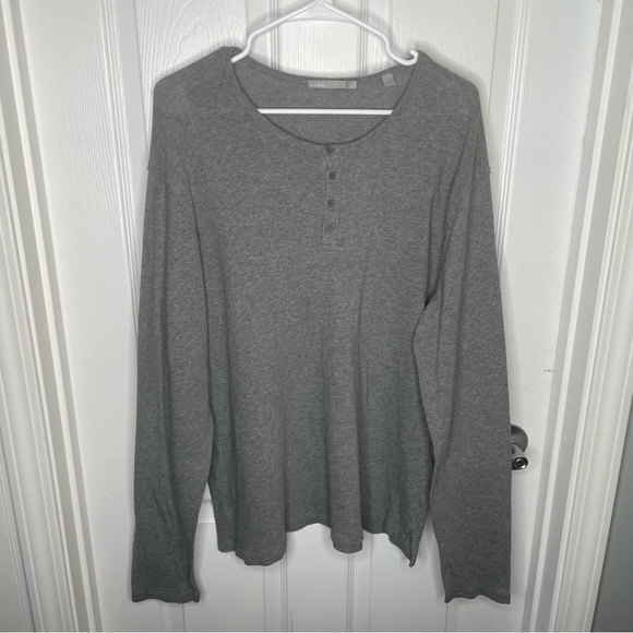 Vince Raw Edge Long Sleeve Henley T-Shirt in Gray L - Picture 3 of 15